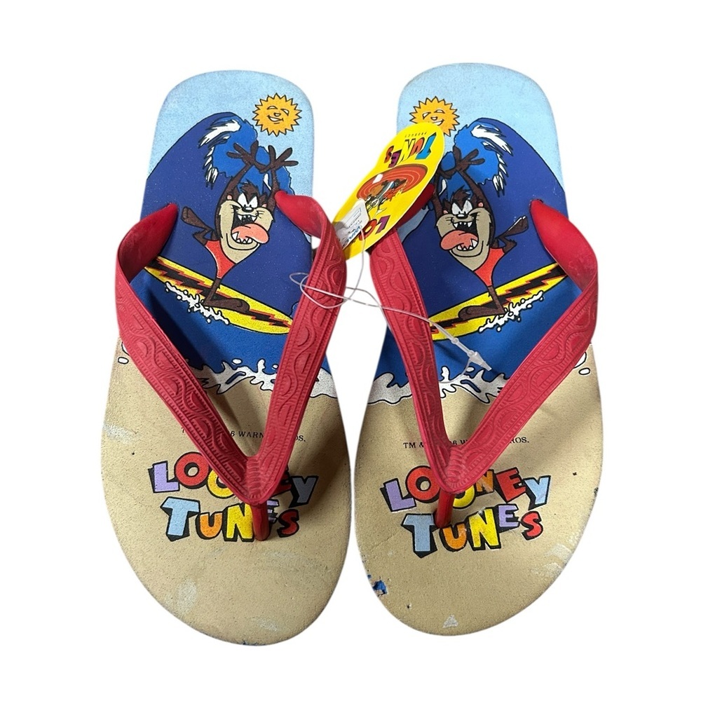 NWT Vintage 1996  Warner Bros. Taz Mania Looney Tunes Flip Flops Size 7